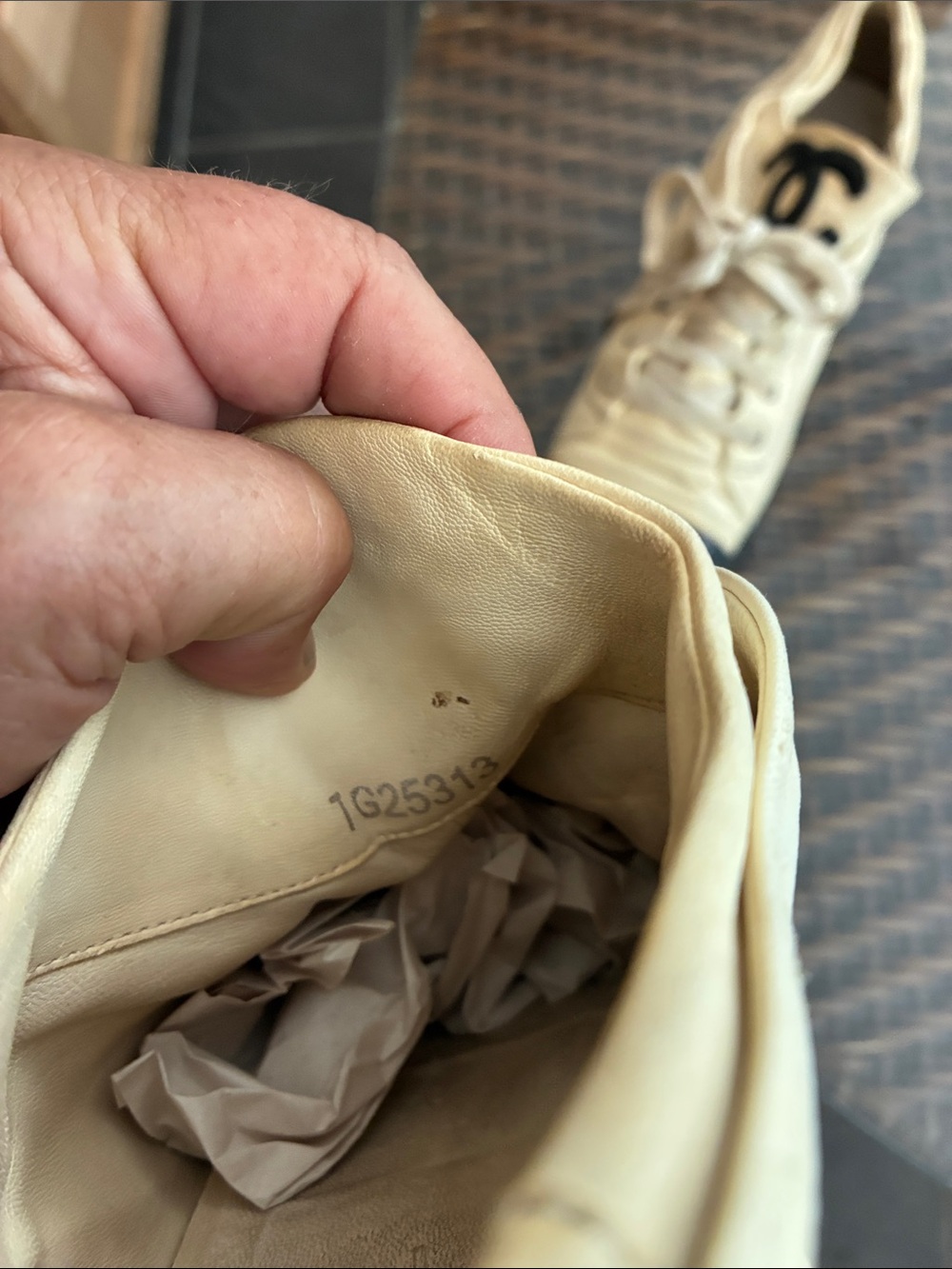 CHANEL Beige and Black Lace-Up Logo Sneakers - Picture 9 of 12